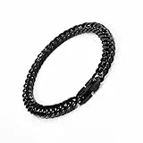 VGWON Pulsera Cubana de Acero Inoxidable 316L para Hombres con Cierre, Pulsera Cubana de Plata Negra SóLida con Corte de Diamante de 8MM, Regalos de JoyeríA para Hombres