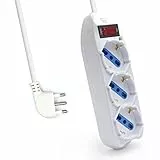 Ewent EW3912 Regleta de enchufes 3 Regleta Italiana 10 / 16A + Schuko, protección contra sobrecarga Sobretensión 250V / 2500W Enchufe Ita 10A, Cable Blanco de 1.5m Clase de eficiencia energética A +