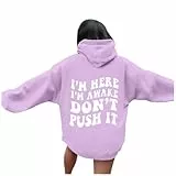 riou Sudadera con Capucha Mujer Manga Larga Campus Divertido Estampado Sweatshirt Manga Larga Adolescentes Chica Suéter Abrigo Jersey Hoodie Originales Talla Grande