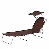 Outsunny Tumbona Plegable Tumbona de Jardín Exterior Reclinable con Toldo Desmontable con Ángulo Regulable Respaldo Ajustable en 4 Niveles para Terraza Piscina Patio 187x58x36 cm Marrón