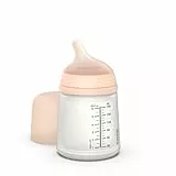 Suavinex, Biberón Anticólico Zero Zero, con Tetina de Flujo Lento (S) de Silicona, para Bebés +0 Meses y Recién Nacidos, Compatible con la Lactancia Materna, Leche Materna y de Fórmula, 180 ml, Fair