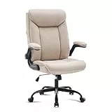 MZLEE Silla de oficina ergonómica para ordenador, silla de trabajo giratoria con reposabrazos plegable, altura ajustable, cómoda para la oficina o juegos en casa (tela beige)