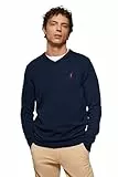 Polo Club Jersey Básico de Cuello Pico Azul Marino para Hombre - Suéter Manga Larga 100% Algodón con Logo Bordado