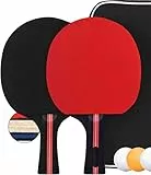 HAFERL Juego de tenis de mesa con 2 raquetas y 3 pelotas en bolsa, ideal para niños y adultos