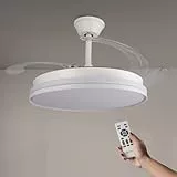 M mimotec - Ventilador de Techo con luz Led White Cami, Mando a Distancia, Motor DC, 6 velocidades, Silencioso, Aspas retráctiles, función verano-invierno, temporizador, CCT