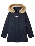 Springfield Parka con Capucha Interior De Pelo, Cierre Delantero con Botones Y Bolsillos con Cremallera Y Ribete Chaqueta, Azul Marítimo, M para Mujer