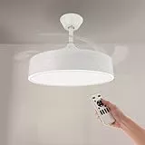 M mimotec - Ventilador de Techo con luz Led Messe 72W Blanco, Mando a Distancia, Bajo consumo, motor DC, 6 velocidades, Silencioso ,4 Aspas desplegables, función verano-invierno, temporizador