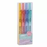 APLI 18933 - Pack de 4 subrayadores retractables de punta biselada, marcadores colores pastel