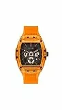GUESS Trend Casual Tonneau Diamond - Reloj para Hombre, 43 mm, Esfera Negra, Caja y Pulsera de Acero Inoxidable, Naranja, Deportivo/Casual