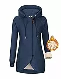 UMIPUBO Sudaderas Mujer con Capucha Chaqueta Fleece Cremallera Ropa de Invierno Sudadera Larga Casual Cazadora Deportiva Entretiempo(Azul Marino,XL)