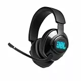 JBL Quantum 400 Auriculares para gamers con un diseño llamativo, tecnología de virtualización surround y reproducción DTS, con micrófono y RGB, compatible con múltiples plataformas, en negro