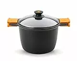 BRA Efficient Olla Alta con Tapa de Cristal y Asas de Silicona, 11 litros, 28 cm, Apta para Todo Tipo de cocinas incluída inducción, Aluminio, Negro