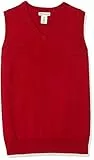 Amazon Essentials Chaleco de Cuello en v y Algodón para Uniforme - colores interrumpidos Niño, Rojo, 6-7 años