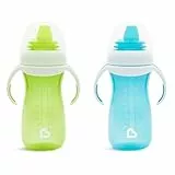 Munchkin Vaso de Aprendizaje para Bebé, Set de Vasos con Boquilla, Asas y Tapa, Vaso Antiderrame Libre de BPA, Apto para Lavavajillas, Bebés a Partir de 4 Meses, Lote de 2 x 296 ml, Verde/Azul