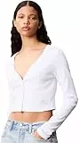 Calvin Klein Chaqueta de Punto Mujer Cardigan Woven Label Rib con Botones, Blanco (Brilliant White), XS