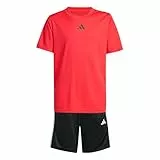 adidas Unisex niños TRAIN ESSENTIALS 3-STRIPES T-SHIRT SET, pure ruby/black, 9-10 Years