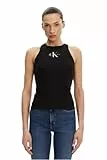 Calvin Klein Camiseta de Tirantes Mujer Monologo Rib Skinny Fit, Negro (CK Black), XXS