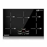 Placa inducción 80cm, AMZCHEF placa de inducción encastrable 5 zonas con booster y 9 niveles, función pausa, mantener caliente, control deslizante, temporizador, bloqueo de seguridad, 9500W