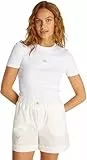 Calvin Klein Camiseta de Manga Corta Mujer Woven Label Rib tee Slim Fit, Blanco (Brilliant White), XXL