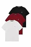 Polo Club Pack de 3 Camisetas Básicas Blanco, Burdeos y Negro - Manga Corta - Logo Bordado - Camiseta de Hombre