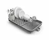 Joseph Joseph Duo Escurreplatos Extensible sobre Fregadero, Escurridor Platos de Cocina con Soporte para Utensilios y Caño De Drenaje, Plastico, Gris