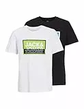JACK&JONES JUNIOR Jcologan Sommer Print tee 2pk MP Jnr Camiseta, Negro/Pack:w. White, 140 (Pack de 2) para Niños