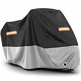 Favoto Funda para Moto Cubierta de Moto Oxford Impermeable Protectora a Prueba de Sol Lluvia Polvo Viento Nieve Excremento de Pájaro al Aire Libre, 245x105x125cm Negro+Plata