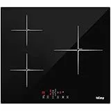 IsEasy - Placa de inducción con 3 fuegos, 3 fuegos, empotrable, 59 cm, 5800 W, 3 Booster, temporizador, control táctil, bloqueo infantil, gran fuego de 26 cm
