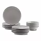 Amazon Basics Vajilla de gres para 6 personas, color Gris, 18 piezas