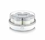 Severin Yogurtera con tapa transparente, incluye 7 tarros con tapa antiderrames de 150 ml cada uno, 13 W, 100 % libre de BPA, dimensiones 24 x 24 x 12.5 cm, Blanco/gris JG 3518