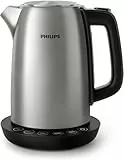 Philips Hervidor de Agua - 1.7L, Control Temp, Conservación Calor, Tapa con Resorte, Indicador Luminoso, Acero Inox, Base con Giro (HD9359/90)