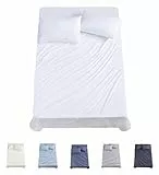 Todocama Juego de Sábanas de 4 Piezas - 3001 - Sábana Bajera Ajustable - Encimera - Dos Fundas de Almohada de 50x80cm, (Cama 150x190/200 cm, Blanco)