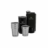 Stanley Adventure Pre-Party Vasos de Chupito + Petaca Set Matte Black - Acero Inoxidable Sin BPA - Petaca de Acero Inoxidable - Set de regalo - Apta Para Lavavajillas