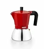 Monix Induction Inox Cafetera Italiana de Aluminio y Acero Inoxidable, 9 tazas de capacidad, Mango termorresistente, Fácil de Lavar, Apta para todo tipo de Cocinas incluida Inducción, color rojo