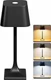 Nulmvic Lampara de Mesa Inalámbrica - 5200mAh Lámpara Mesa LED Recargable Táctil Brillo Ajustable 3 Temperaturas de Color - Aluminio IP54 Impermeable para Interior Exterior Noche Jardin (Negro)