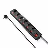 Hama | Regleta 6 Tomas con Interruptores Individuales e Interruptor General – Protección contra Sobretensión – Tomas Giradas 90° – Cable de 1,4 m – Negro