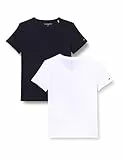 Tommy Hilfiger Camisetas de Manga Corta Mujer Pack de 2 con Cuello Redondo, Multicolor (White/Black), M