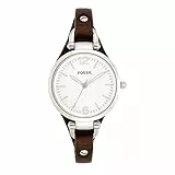 Fossil Georgia Reloj para mujer, movimiento de cuarzo con correa de acero o piel, Marrón y tono plateado, 32MM