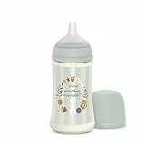 Suavinex, Biberón de 270 ml, con Tetina Fisiológica SX Pro de Silicona, con válvula Anticólico. Biberón con Tetina de Flujo Medio (M). Para Bebés +3 Meses. Wonderland, Verde