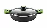 BRA Prior Cacerola baja con tapa de cristal y asas de silicona, apta para todo tipo de cocinas incluida inducción y horno, 32 cm