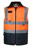 Oralidera Chaleco de Seguridad para Hombre Reflectante Alta Visibilidad Chaleco Acolchado de Invierno Cálido Chaqueta de Trabajo sin Mangas, Naranja+Negro, XL