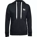 Under Armour Sudadera con Capucha y Cremallera Completa de Tejido Fleece Rival Sudadera, Mujer, Black/White/White (001), XS