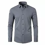 Camisetas de algodón para hombre, camisa de manga larga con solapa y botones de color liso, camisa para hombre, cuello grande, gris, XXL