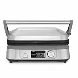 Cuisinart 6-en-1 : Gril, Plancha, Gaufrier | Plaques réversibles antiadhésives | Écran digital | SearBlast® | Bisagra ajustable, Acero inoxidable