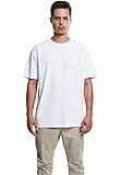 URBAN CLASSICS Camiseta básica de manga corta, cuello redondo normal, de algodón grueso, largo normal, oversized, de hombre, moderna, color blanco, talla L
