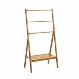 LOLAhome - Toallero de pie Triple de bambú Natural de 100x53x30 cm con 1 Estante de 1 Estante de 46,5x23 cm