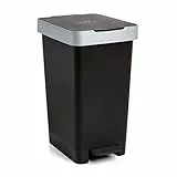 Tatay Cubo de Basura Cocina con Pedal Smart 25L | Diseño Compacto y Funcional | Uso Interior y Exterior | Compatible con Bolsas de 30L | Plástico Resistente Libre de BPA | 26x36x47cm, Negro