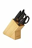 ARCOS Juego de Cocina de 5 Piezas: 4 Cuchillos + Tijeras en Bloque de Madera. Set de Cuchillos ocn Hoja de Acero Inoxidable y Mango de Polipropileno. Serie Niza. Color Negro