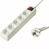 PremiumCord Regleta 230V, 5 Tomas con Interruptor, Extensión 230 V, Tomas Francesas Giradas 45°, Toma Múltiple Seguridad Infantil, Blanco, 2m