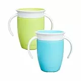 Munchkin Vaso Aprendizaje, Set de Vasos 360° con Asas, Vaso Antiderrame Libre de BPA para Bebés a Partir de los 6 Meses y Niños Pequeños, Apto para Lavavajillas, Lote de 2 x 207 ml, Azul/Verde